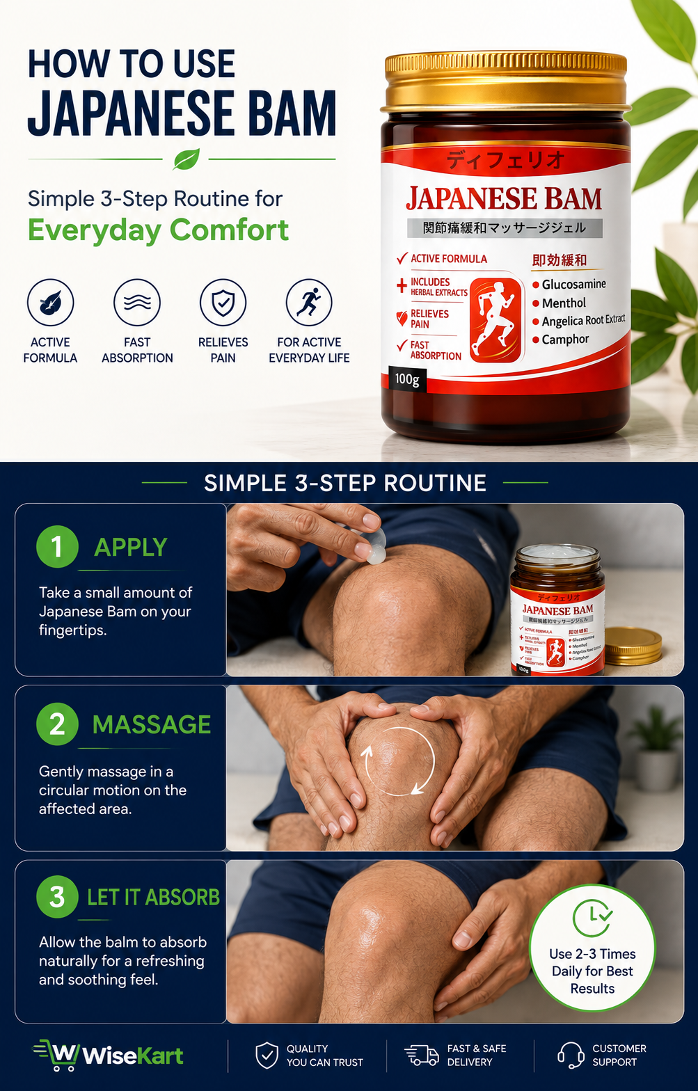 Japanese Pain Relief Bam – Active Formula Joint & Muscle Massage Balm | 100g ( 🔥 BUY 1 GET 1 FREE )